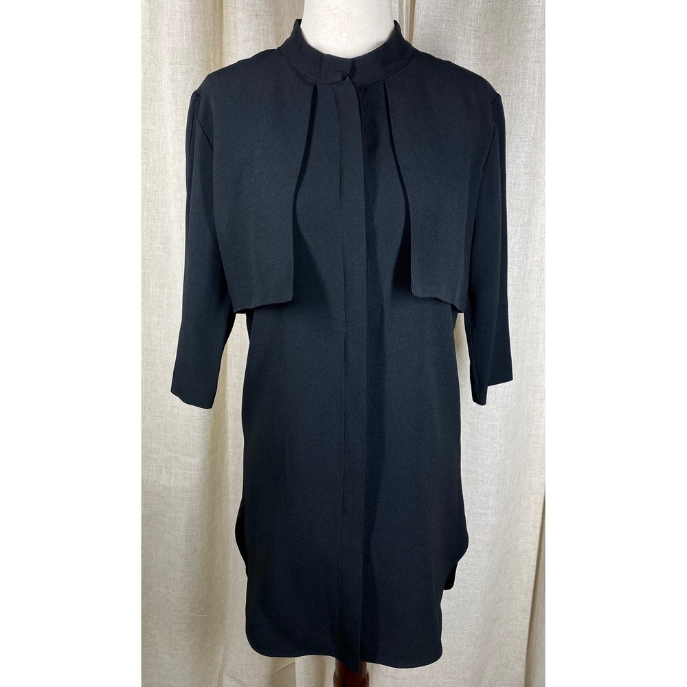 Nellie Partow Black Italian Fabric Tunic Blouse High Low Hem Size 2 Quiet Luxury